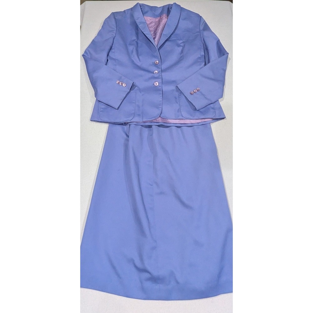Kirkland Hall Skirt Suit Women 14 Blue Fair Vintage Blazer A-Line Skirt Set USA